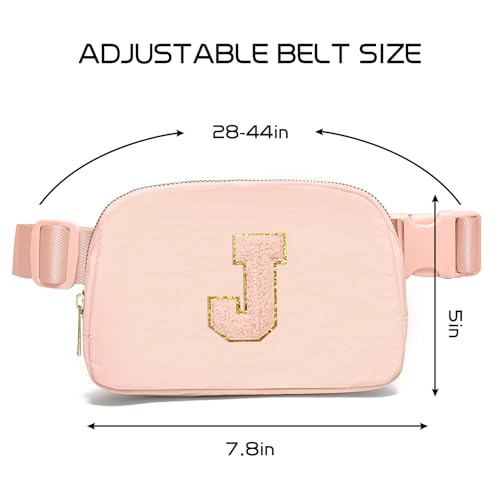 Image of Gitus Gifts for 8 9 10 11 12 Year Old Girls Belt Bag Fanny Pack Crossbody Bags with Initial Letter Patch Cute Stuff Birthday Gifts for Teen Girls Women Personalized Trend Stuff (Coral Pink-J)