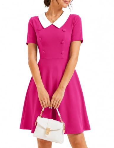 Image of Bbonlinedress 1950s Vintage Dress for Women Retro Rockabilly Peter Pan Collar Short Sleeve Cocktail Party A Line Dresses