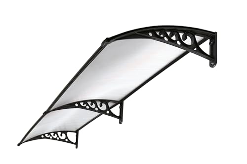 Image of CHENNAI Window Blinds and Shades DIY Polycarbonate Awning (Engineered Plastic Brackets) Window Sunshade Door Weather Shed Rain Canopy Awnings - 8'Widthx3'Depth (Black Brackets & Clear Sheets)
