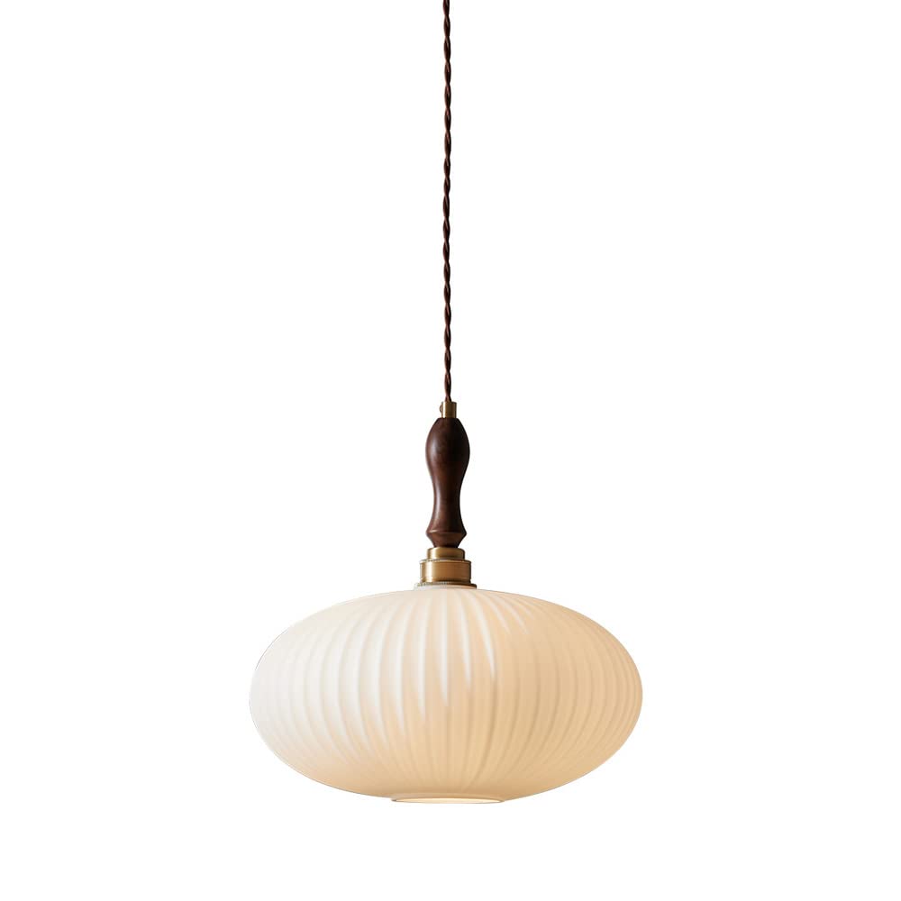 Plafonnier suspendu en verre blanc nordique E27 luminaire réglable bois chambre design 30cm
