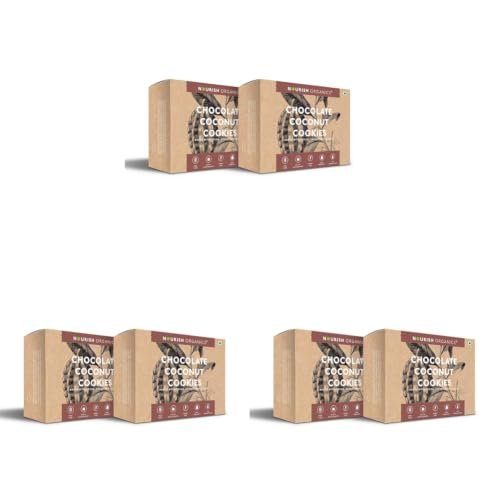 Image of Nourish Organics Chocolate Coconut Cookies | Wholesome Chocolaty Cookies with Coconut | Made with Cocoa, Oats & Cashews | High Fibre Snack | No Refined Sugar | 120g (Pack of 6)