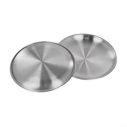 Zilimontt Set di piatti da campeggio rotondi in acciaio inossidabile, stoviglie da esterno per escursioni, picnic o feste, piatti piani impilabili di lunga durata in metallo con fondo piatto per (14 x