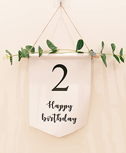 FAMULIA 2歳 誕生日 飾り タペストリー バースデー おしゃれ シンプル HAPPYBIRTHDAY ナチュラル 装飾 緑 白