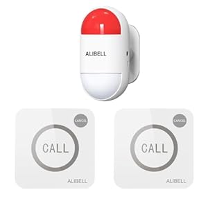 ALIBELL Persönlicher Alarm 120dB Sirene, Notfall Knopf Alarm Sicherheits System für Haus/Geschäft/Fabrik, 2 Notrufknopf + 1 Sirene(Batteriebetrieben&Plug-in Netzbetrieb)