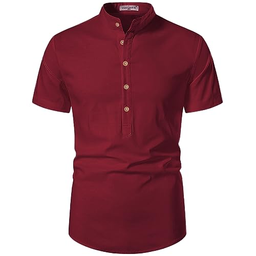 Image of Vida Loca Men's Cotton Linen Plain Stitched Half Sleeve Shirt