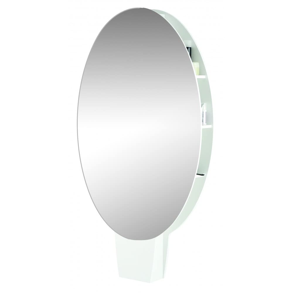 Specchio Parrucchiere Ovale Doppia Postazione con Mensole Bianco (9841)