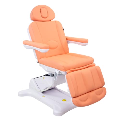 Image of SKINACT Malibu Electric Medical Spa Facial Treatment Chair /Table with 240 Swivel Base, Adjustable Backrest, Leg Rest and Wired Hand Remote Control (Papaya)