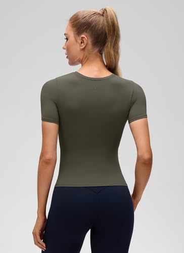 Image of CRZ YOGA Softembrace High Neck T-Shirt | Workout, Ultra Soft, Tight Fit, Waist Length, Short Sleeve Tops for Women