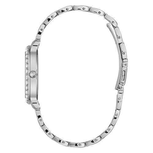 Image of GUESS Women Stainless Steel + Pink Dial Crystal Bracelet Analog Watch. Color: Silver-Tone (Model: U1062L2), Silver Band
