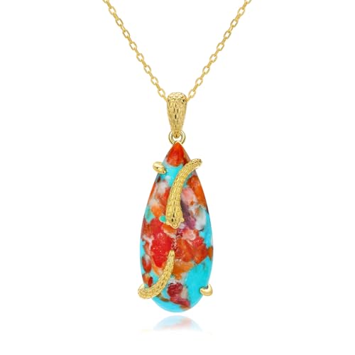 Image of AIBAO Sterling Silver Turquoise Horse /Snake Pendant Necklaces for Women | 11-20 Ct Large Horse / Snake Turquoise Boho Necklaces for Women Men Southwestern Jewelry