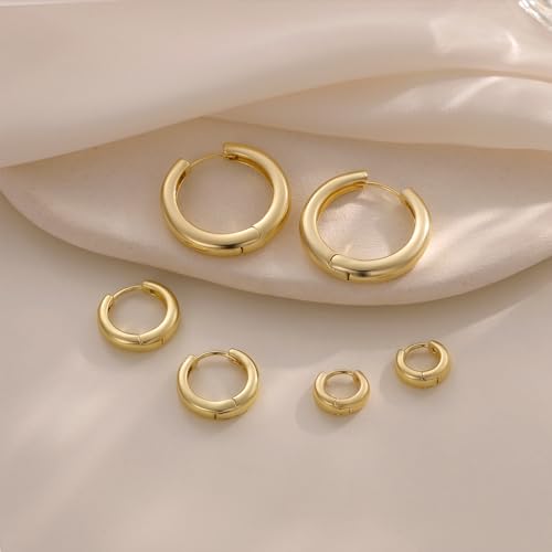 Small Hoop Earrings for Women Trendy - Dainty Gold Earring Chunky 14K Gold Plated Hypoallergenic Huggie Hoops Earrings Set for Women No Tarnish Gold Jewelry Gift