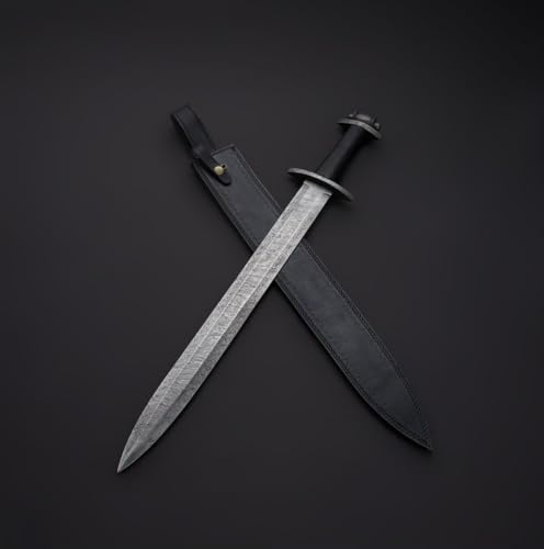 Empire - 27 Inch Long Handmade Damascus Steel Double Edge Hunting Sword with Sheath - Micarta Grip - Sharpe Edges - Hunting Sword - Hand Forged Falchion Sword - Best Gift for Him