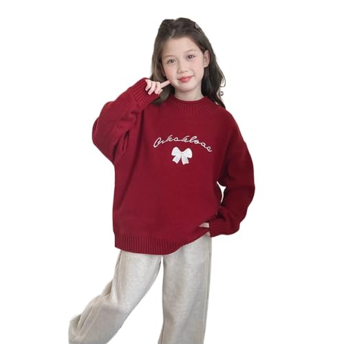 Chinese New Year girls' thick red knitted sweater, children's loose autumn and winter top