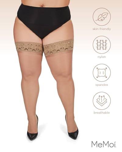 Image of MeMoi Plus Size Thigh High Stockings, Curvy, Silky Lace Stockings, Sexy Thigh Highs for Any Occassion - Sizes 1X-7X