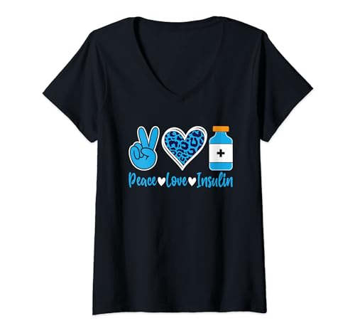 Peace Love Insulin Diabetes Type 1 Diabetes Awareness V-Neck T-Shirt