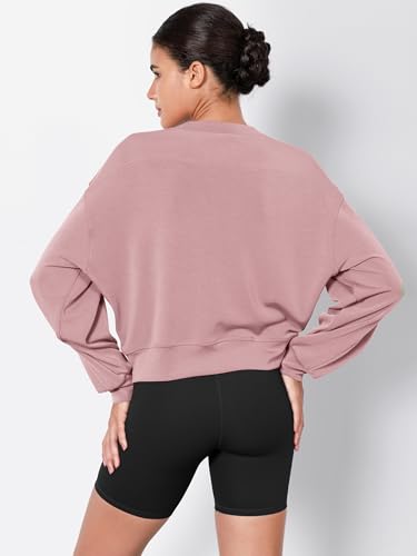 Image of ODODOS Modal Soft Long Sleeve Cropped Sweatshirts for Women Oversized Crew Neck Pullover Crop Top