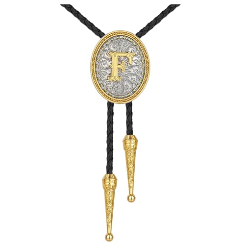 Image of HUABOLA CALYN Bolo tie for Men, Western Cowboy Golden Alphabet Initial Letter ABCDJMR to Y Costume Bolo ties Neckties