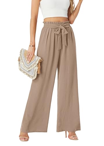 FREEOAK Flowy Wide Leg Pants for Women Work Casuals for Ladies Summer Beach Lounge Business Office Palazzo Outfits