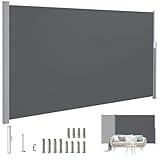 UNIONLINE Seitenmarkise 300x180 cm, Ausziehbar Sichtschutz Sonnenschutz Markise, Windschutz, wasserdichter Faltbarer Sichtschutz für Garten Balkon & Terrasse (Dunkelgrau, 3×1,8m)