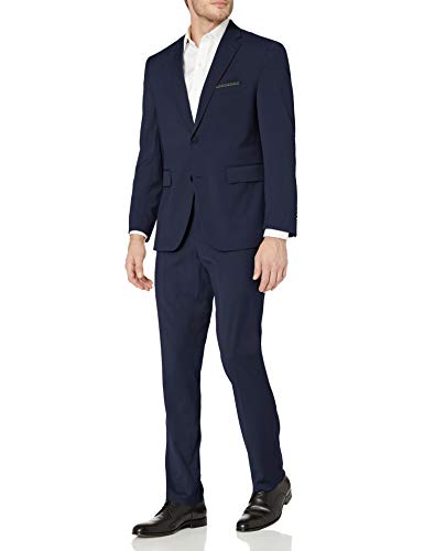 Louis Raphael Men's Two Button Side Vent Flat Front Slim Fit Suit, Dusk Blue,42RX34W
