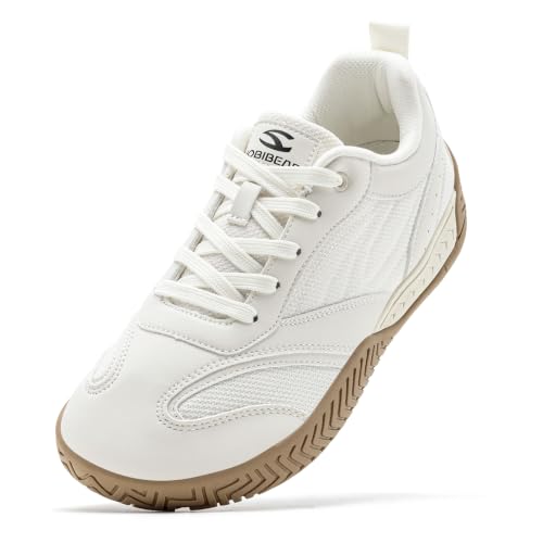 HOBIBEAR Women's Retro Barefoot Wide Lace-Up Sneakers White, 9.5 US