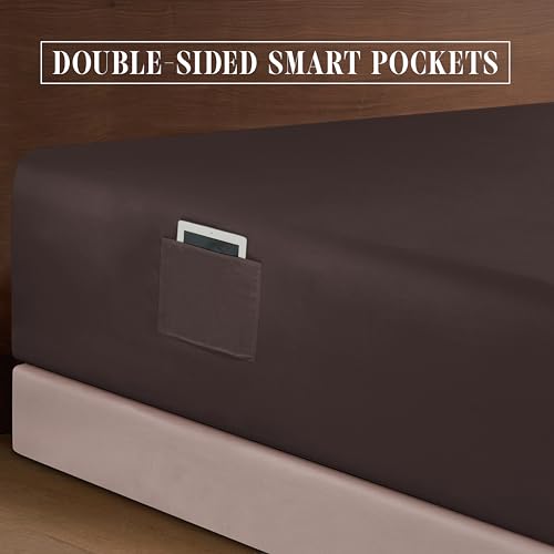Elegant Comfort Luxury 1500 Premium Hotel Quality Microfiber 4-Piece Sheet Set - Soft, All Around Elastic 18-24 Inches Deep Fitted Sheet - Extra Deep Pocket Sheets, Twin/Twin XL, Chocolate Brown