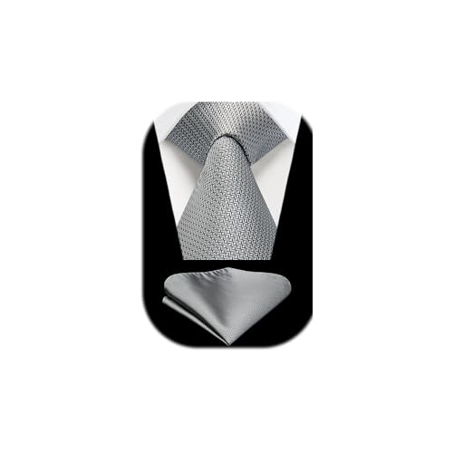 Enlision Corbatas Para Hombre Corbata Gris Plata Y Set De PañUelo De Bolsillo Corbata De Seda CláSica Para Boda Fiesta De Negocios