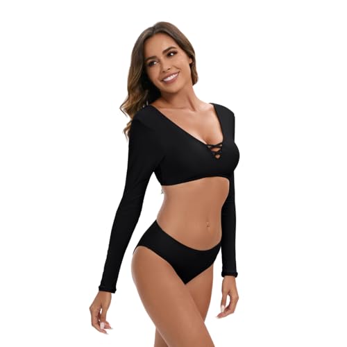LafyKoly Women's Long Sleeve Rash Guard Print Athletic Swimsuit Outdoor Sport Tankini Sets3
