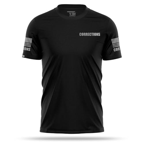 13FA Correction Mens Performance Duty Shirt Lightweight Breathable Stretch Uniform Moisture-Wicking Durable Fit Black/Grey- Small