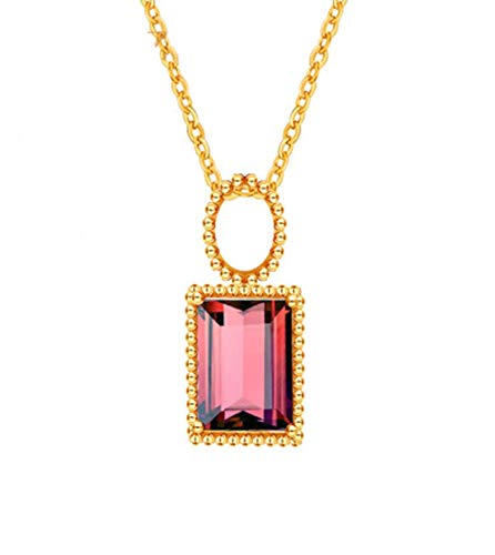 Collier en Or Jaune 18 carats pour femme avec un pendentif rectangle rouge