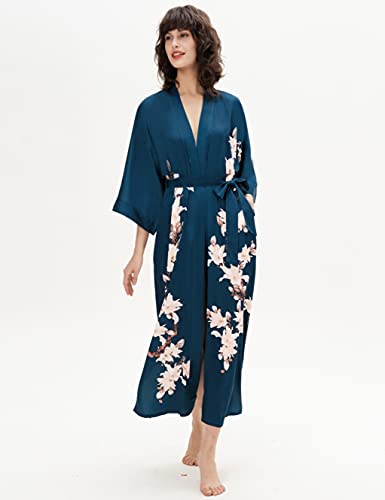 Image of BABEYOND Kimono Robe Cover up with Box Long Floral Satin Sleepwear Silky Bathrobe Bachelorette Robe