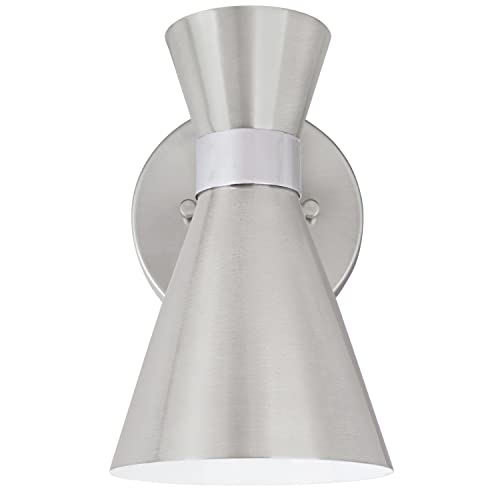 Image of Aspen Creative 62502-11, One-Light Metal Bathroom Vanity Wall Light Fixture, 5 inch Wide, Transitional Design in Satin Nickel & Chrome
