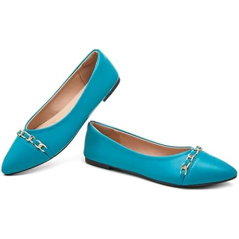 FINIWOR Womens Ballet Flat Shoes,PU Leather Dress Shoes for Womens,Women Pointed Toe Flat Shoes Casual, Comfortable Slip on Flats Shoes Women(Dark Green US08) Cover