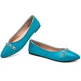 FINIWOR Ballet Flat Shoes for Womens,PU Leather Womens Loafers,Women Pointed Toe Dress Flat Shoes Casual, Comfortable Slip on Flats Shoes Women(Lake Blue US07)