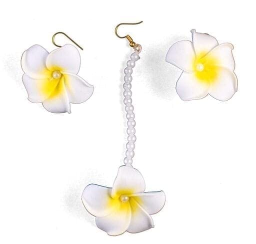 Laxmi Enterprises Flower Maang Tikka and Earrings Set for Wedding | Baby Shower | Haldi | Mehandi | Party in Yellow and Dark Pink Colour for Girls and Women-image-15