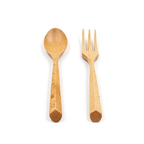GRIRIW Portable Beech Fork Wooden Utensil for Western Dining Smooth Handle Dinner Fork for Serving Fruits Cakes and Bread Tableware