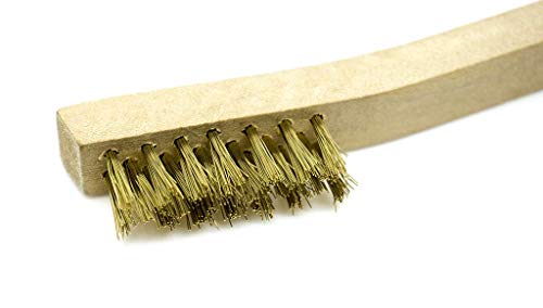 Image of Benchmark Abrasives 7-3 /4 inch Welding Toothbrush Wooden Handle for Cleaning, Removing Rust, Paint, Corrosion, Metal Parts, Multi-Purpose Wire Brush - 20 Pack (Brass)