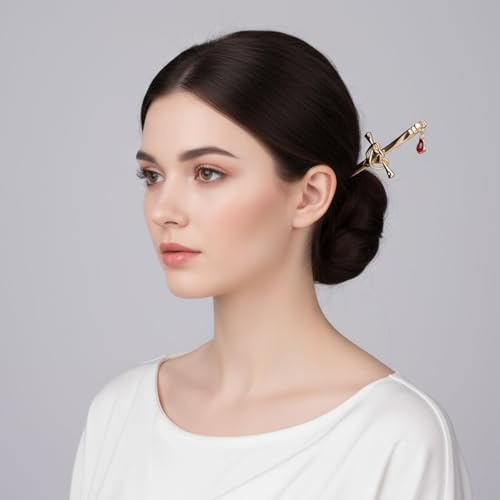 Image of 4PCS Chinese Hair Pin, Hair Stick Pin, Chinese Hair Stick, Chinese Ancient Style Sword Hair Pins, DIY Tassel-Friendly Hair Chopsticks, Retro Hair Sticks for Hanfu Women (Silver, Gold, Black, Matte Black)