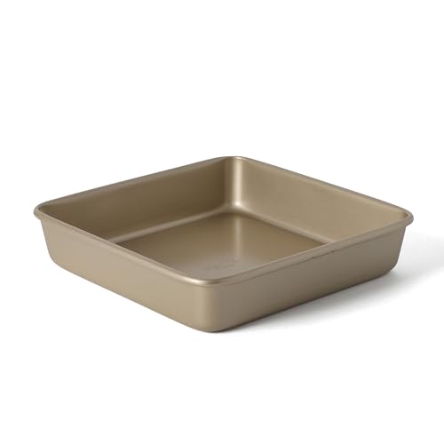Image of Martha Stewart Gallen 9 Inch Square Nonstick Carbon Steel Cake Pan - Champagne, Durable Bakeware for Even Baking and Easy Release