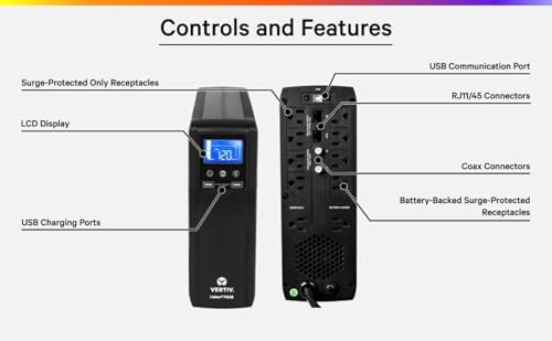 Image of Vertiv Liebert PSA5-1500MT120 UPS 1500VA 900W 120V Line Interactive AVR Tower UPS, 2 USB Charging Ports, Battery Backup w /Surge Protection, Energy Star Certified, New Model Available PSA6-1500LVT