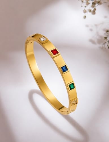 Image of Stylish Gold Plated Bangle for Women | Daily Use Stainless Steel Kada | Anti-Tarnish Waterproof Cuff | Multicolour Crystal Evil Eye | Daily Wear Bracelet For Womens | Premium Gift For Girl