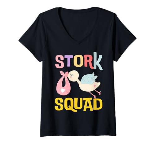 Mujer Labor Stork Squad Parto y parto que combinan el trabajo de enfermería Camiseta Cuello V