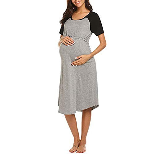 Vestido de maternidad para mujer, camisón de lactancia, ropa de dormir, gris, L