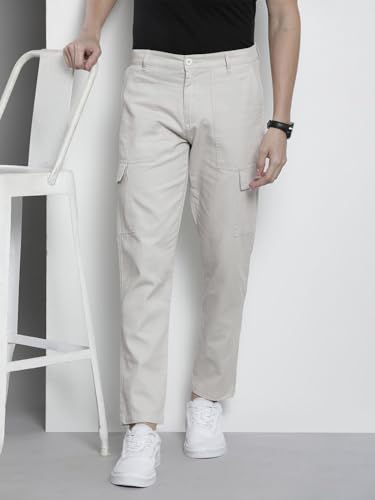 Image of The Indian Garage Co Men Slim Fit Solid Mid-Rise Cargos