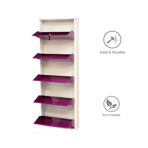 Image of DELITE KOM 24 Inch Wide, 5 Shelf Metal Shoe Rack Wall Mounted for Home with Central Lock Holds Upto 15 Shoes or 25 Slippers Pair | 1 Year Warranty | (67 x 24 x 5 Inch, Ivory Violet) DIY Space Saving