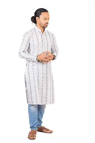Image of GHL GUENDICHA HAAT Sambalpuri Certified Handloom Men's Pure Cotton Kurta | Odisha Ikat Ethnic Wear | Mandarin Collar | Full Sleeve Traditional Kurta for Men