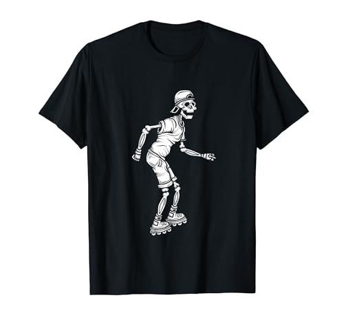 Skeleton Roller Skate Lazy Halloween Costume Skating Skater T-Shirt