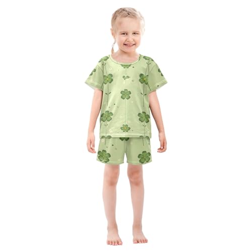 Summer Pajama Set Four Leaf Clover Green Tile Pattern, Short Sleeve Sleepwear Nightwear3