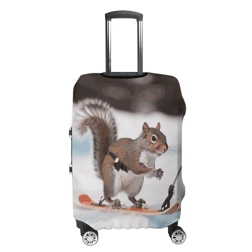 Skiing Squirrel Luggage Cover, Washable Elastic Suitcase Cover Protector Fit 18-32 Inch Luggage4