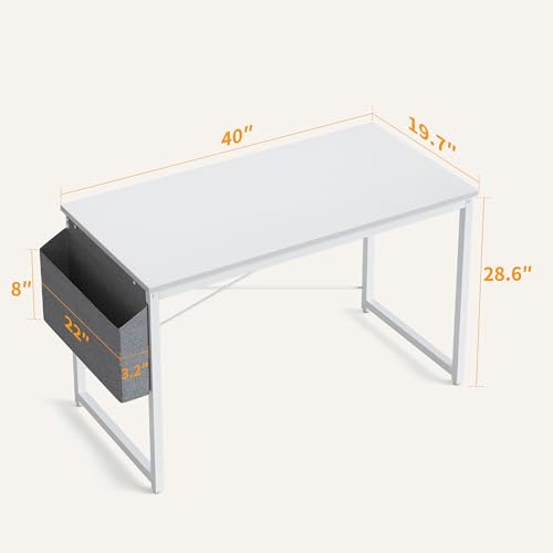 Image of Cubiker Computer Desk, Home Office Writing Study Desk, Modern Simple Style Laptop Table with Storage Bag (39.4, White)
